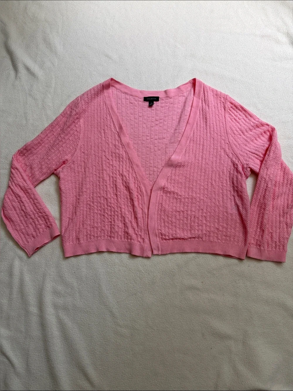 Talbots Pink Pointelle Open-Front Women's Cardigan